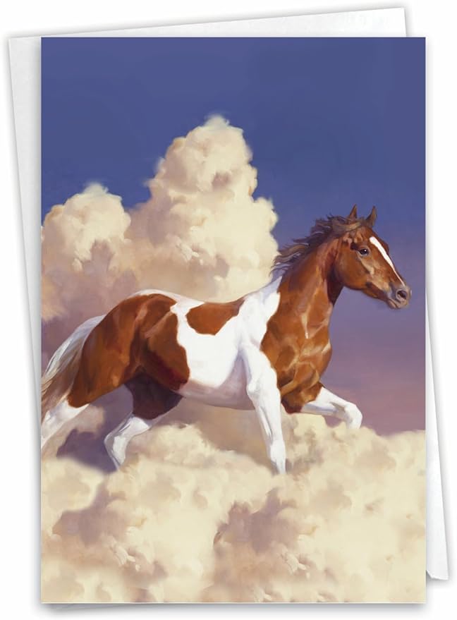 NobleWorks - 1 Galoping Stalion Birthday Card with 5 x 7 Inch Envelope (1 Card) for Men and Women Animal Lovers, Bday Wild Horses C2824BBDG