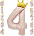 AULE 40 Inch Big Pink 4 Balloon Number with Crown Large Foil Helium Number Balloons 0-9 Jumbo Giant Happy 4th Birthday Party Decorations Huge Mylar Anniversary Party Supplies