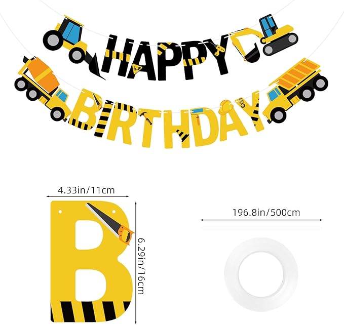 Happy Birthday Banner Construction Party Decorations Construction Birthday Party Supplies for Boys 1st 2nd 3rd Construction Birthday Banner Garland Excavator Dump Truck Tractor Sign
