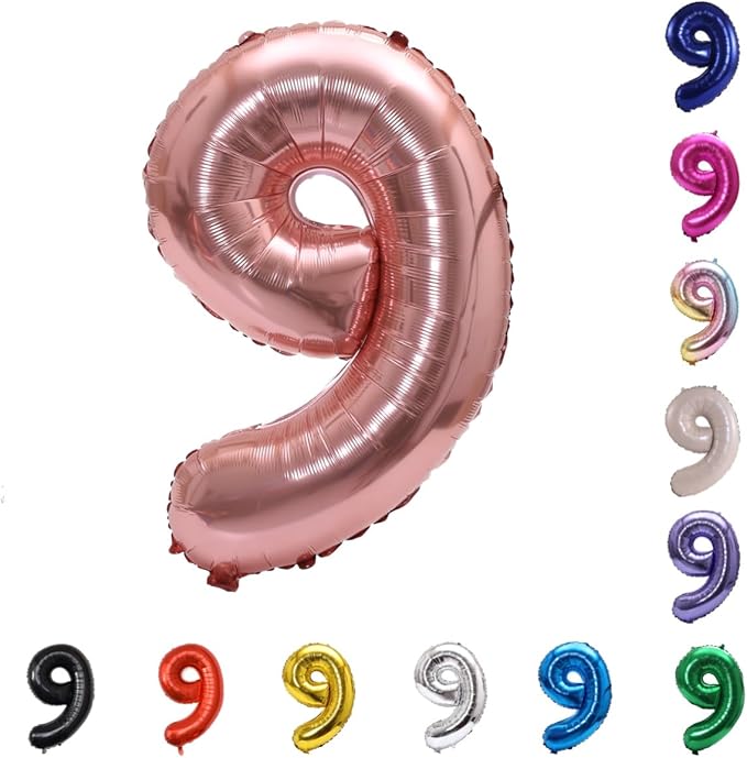 YPSelected 32 Inch Large Foil Helium Number Balloon Birthday Wedding Party 0-9 (Rose Gold, 9)
