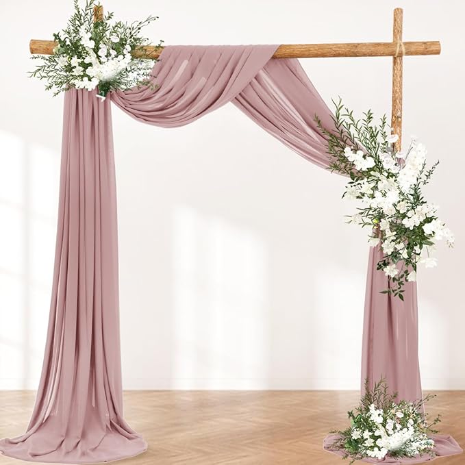 Wedding Arch Draping Fabric 30'' x 18FT Sheer Chiffon Arch Drape Backdrop 2 Panel Dusty Rose Drapes for Easter Bridal Shower Baby Shower Church Decor Birthday Party Outdoor Decoration