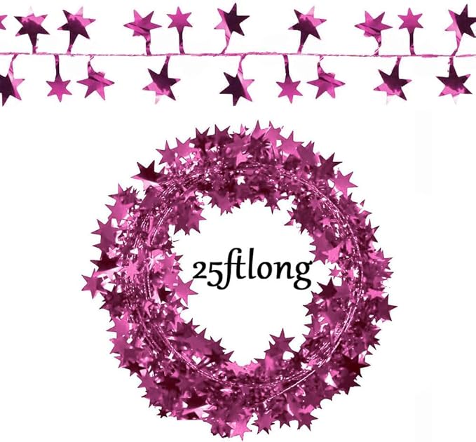 PMU 25 Ft Star Wire Shiny Garland Light Pink - Halloween, Christmas Party, Wedding, Birthday, Festive Home Decoration Ornament Light Pink