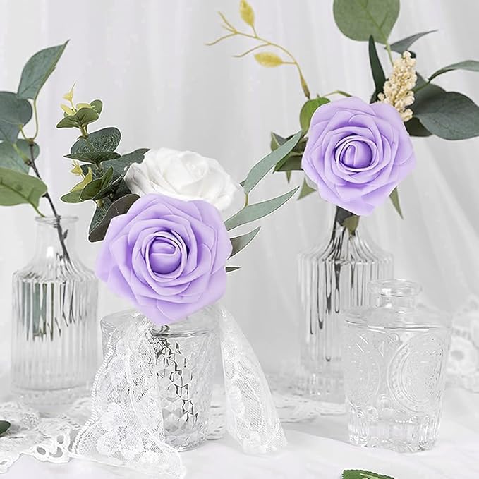 MACTING 2 Dozens 3.5 Inch Feeding Bottle Candy Box with 5Pcs Artificial Flower Rose for Baby Shower Favor Gift Decoration (Purple)