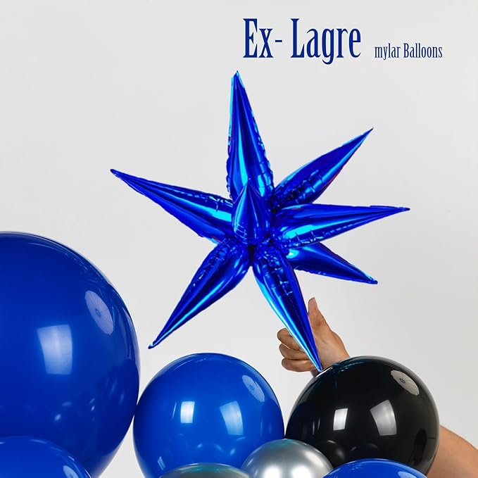 Black royal blue and Silver Balloon Garland Arch Kit 130+ Pieces with royal blue and Silver Stars, Graduation Certificate Graduation Cap GRAD Letters Mylar Balloons for 2025 Graduation Prom Decoration
