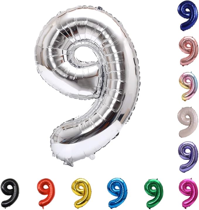 YPSelected 32 Inch Large Foil Helium Number Balloon Birthday Wedding Party 0-9 (Silver, 9)