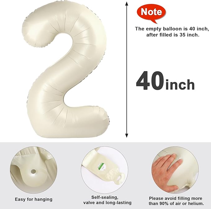 2 Numbers Balloon 40 Inch Cream White Two Balloon Number Birthday Decor, 2nd 12 21st Party Celebration Decorations Graduations Wedding Baby Shower