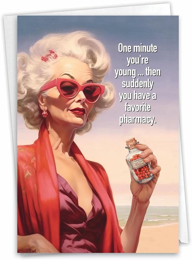NobleWorks Humorous Birthday Greeting Card with 5 x 7 Inch Envelope (1 Card) Bday Favorite Pharmacy C10069BDG