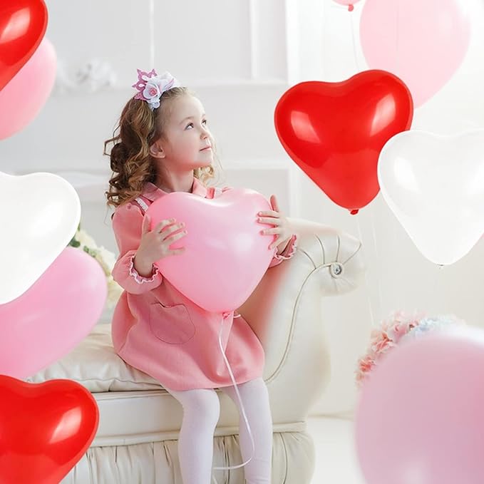 60 Pcs Love Heart Balloons 10-inch Red Pink White Latex Heart Balloons for Valentines Day Wedding Anniversary Engagement Birthday Garden Company Celebration Graduation Prom Party Romantic Decor