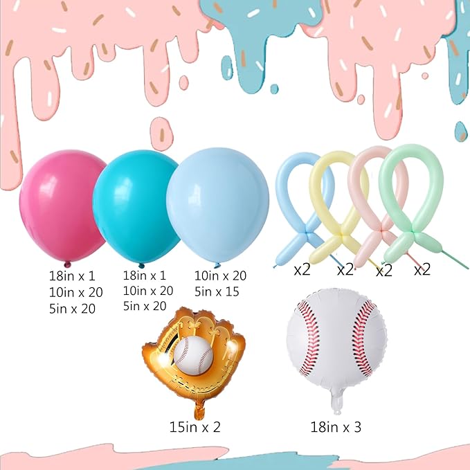 Ice Cream Drip Baseball Birthday Party Decorations, 133PCS Baseball Balloon Arch Garland Kit Ice Cream Theme Hot Pink Latex Balloons with Baseball Foil Balloons for Birthday Baby Shower Party Supplies