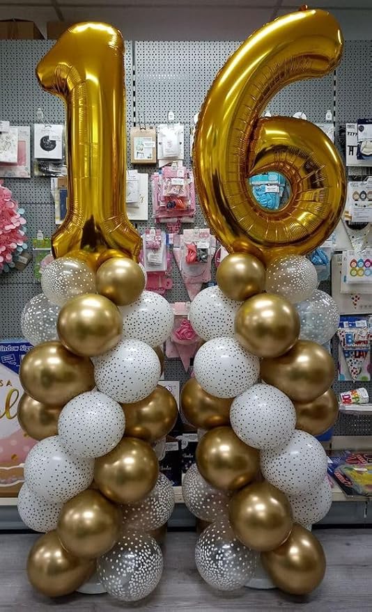 16 Balloon Number, Gold Number 16th Birthday Balloons 40 Inch, Sweet Sweet 16 Years Old Gold Birthday Decorations for Boys Girls, 16th Anniversary Decorations