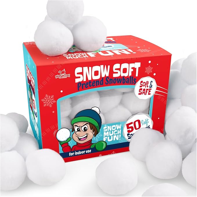 50 Pack Fun Fake Snowball for Kids 2 Inches - Artificial Snowballs Bulk for Indoor and Outdoor - Snow Ball for Decorations, Winter Toy Games Fights - Fun Christmas Party Activities