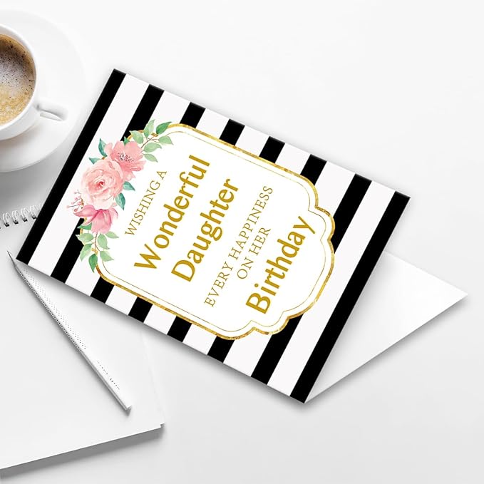 Happy Daughter Birthday Card Gift from Mom Dad,Eco-Friendly Envelope 5.3in x 8in