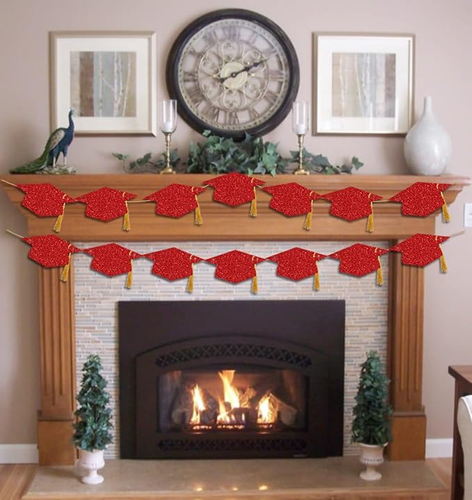 Graduation Decorations Class of 2026 Pre-Strung Glitter Congrats Grad Graduation with Tassel Party Congratulations Banner Decor College High School Graduation Party Favors Red