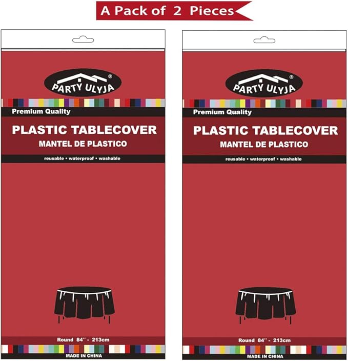 Red Plastic Tablecloths 2 Pack Ruby Disposable Table Covers 84 Inch Circle Bridal Shower Party Tablecovers PEVA Solid Table Cloths for Picnic Birthday Wedding Banquet Parties 6 ft Round Table Use