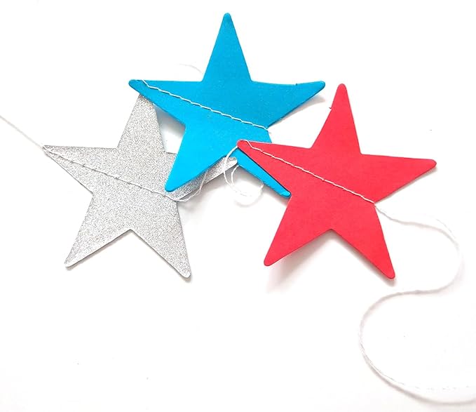 Party Decorations 52 Ft Big Star Garland Circle Dots Garland Paper Backdrop Streamer for Graduation Birthday Bachelorette Engagement Wedding Bridal Shower Baby Shower (Red Blue Silver)