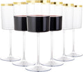 Ciaell 12 Pack Plastic Wine Glasses - 14 Oz Plastic Wine Glasses with Stem - Square Gold Disposable Stemmed Glass for Parties & Weddings & Outdoors