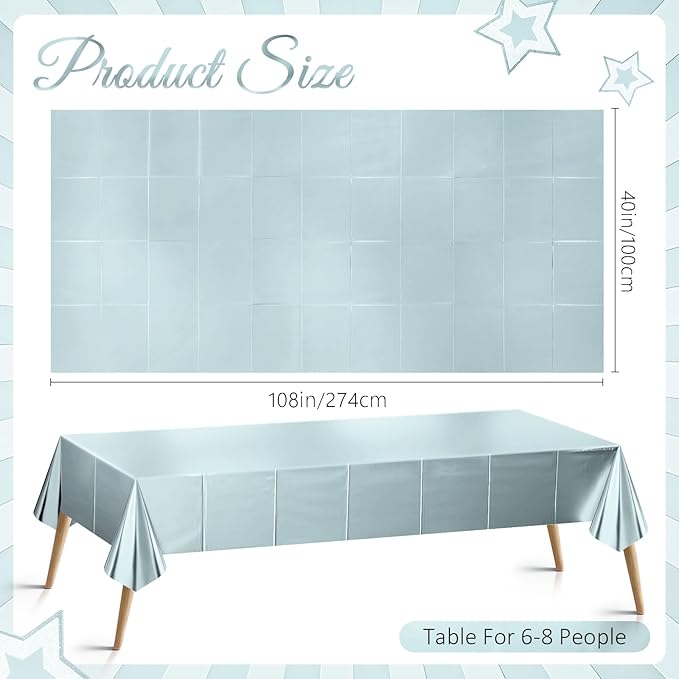 2 pcs Light Blue Tablecloth Plastic -Stunning Metallic Matte Finish, 40" x 108" Baby Shower Blue Table Cloth, Perfect for Christmas Winter Birthday Party Wedding Grad Decorations