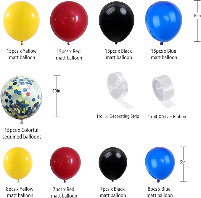 Balloon Arch Garland Kit, 101PCS Blue Red Black Balloons Arch Balloon Garland Kit With Confetti Party Balloons For Birthday Decoration Wedding Baby Shower Decoration Party Supplies