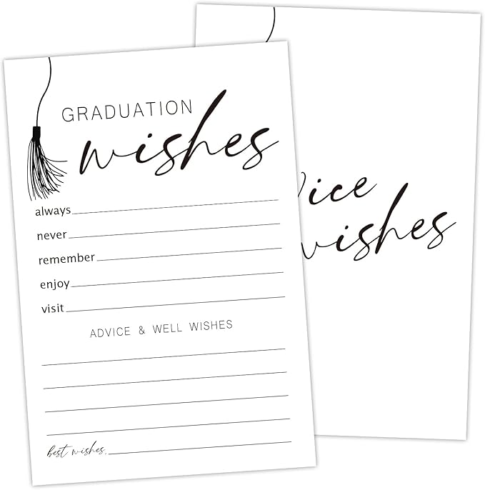 Black and White Advice and Wishes Cards for the Graduate Cards 4x6 Inch Minimalism Grad Party Game Card 20 Pcs Double Sided Grad Advice and Wishes Card for Graduation Party Decoration for College Y437