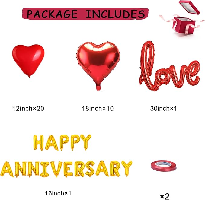 Anniversary Decorations Kit - 1000 Artificial Rose Petals & Red Heart Foil Balloons Set with Love Banner - Romantic Room Decor for Wedding Night, Proposal & Couples Special Events
