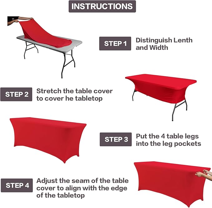 IVAPUPU 2 Pack 6FT Table Cloth for Rectangular Fitted Events Stretch Red Table Covers Washable Spandex Easter Tablecloth Protector for Party, Wedding, Cocktail, Banquet, Festival