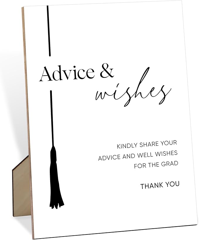 Advice and Wishes Sign for Graduation, 8×11" Graduation Tassel Wooden Sign With Stand, 2025 Graduation Party Decorations Centerpieces for Tables, Congrats Grad Party Favors Supplies