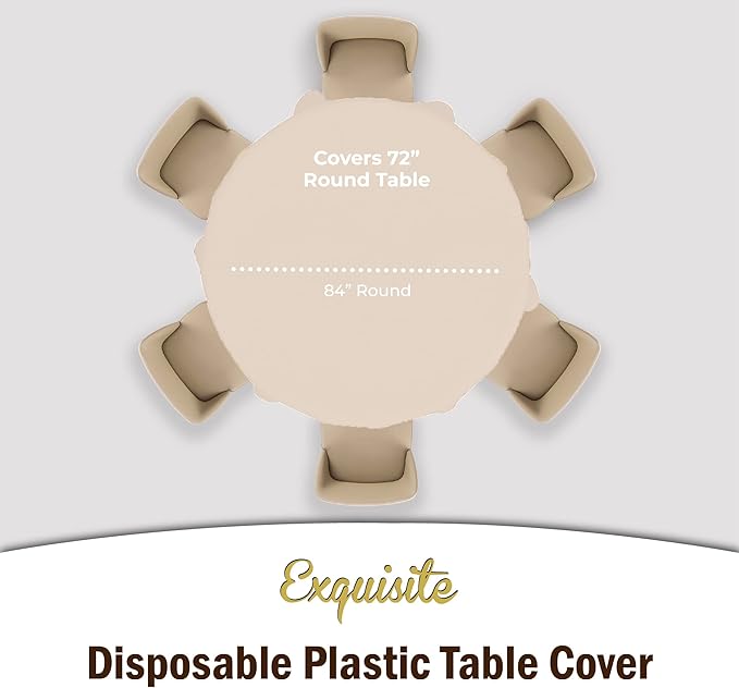 Exquisite Party Solids 6-Pack Premium Plastic Tablecloth 84in. Round Plastic Table Cover - Ivory