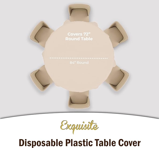 Exquisite 12-Pack Premium Plastic Tablecloth 12-Pack Premium Plastic 84-Inch Round Tablecloth, Ivory