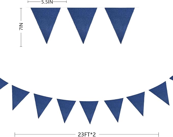 46Ft Blue Party Decorations Deep Blue Nautical Burlap Banner Triangle Pennant Flag Linen Garland Streamers for Vintage Nautical Birthday Wedding Rustic Summer Baby Shower Graduation Party Decorations