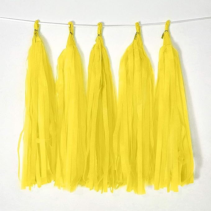 Yellow Tissue Paper Tassel Garland DIY Hanging Paper Decorations for Party, Wedding, Festival, Baby Shower - 20PCS (Deep Yellow-35CM)