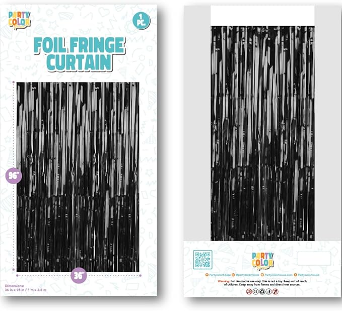 Pack of 2 Black Foil Fringe Curtains – Black Tinsel Backdrop for Photo Booth, Birthday, Wedding, Baby Shower, Bachelorette, Christmas & Holiday Party Decorations