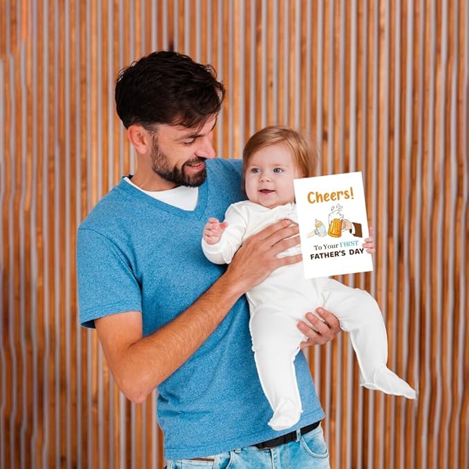 UUEFKTN Funny First fathers Day Cards Gifts for Dad, Cute 1st fathers Day Card Gift for Husband, New Dad Birthday for Husband, Ideal Gift for New Father