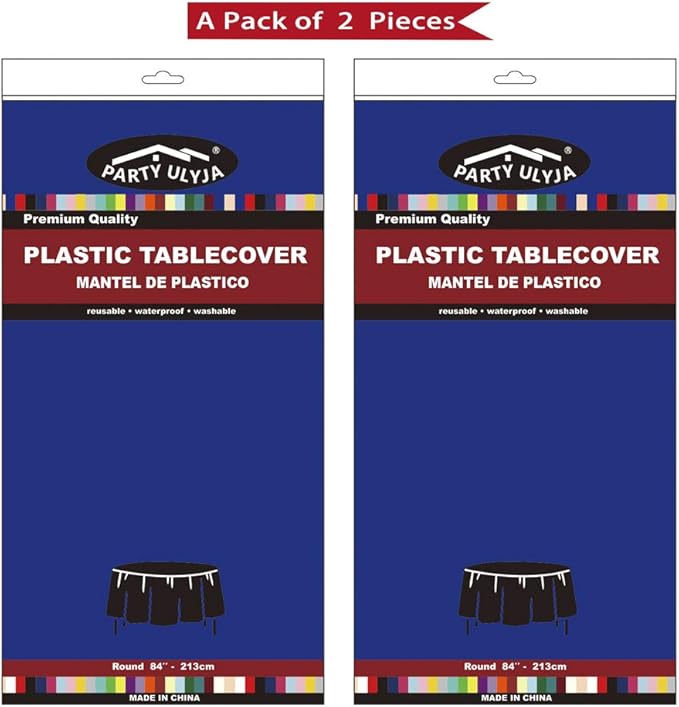 Royal Blue Plastic Tablecloths 2 Pack Disposable Table Covers 84 Inches Circle Shower Party Tablecovers PEVA Vinyl Dark Table Cloths for Parties Birthdays Weddings Banquet's 6 ft Round Table Use