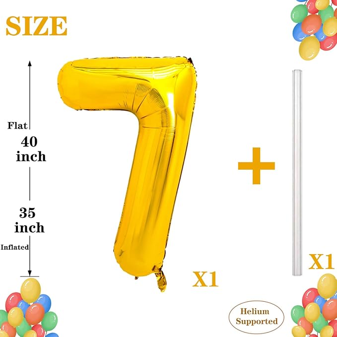 40 Inch Gold Large Numbers Balloons 0-9, Giant Jumbo Number 7 Digit 7 Helium Balloons, Foil Mylar Big Number Balloons for Women Men 17 27 70 Birthday Party Anniversary Supplies Decorations