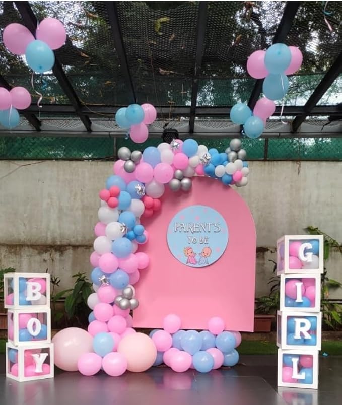 140Pcs Gender Reveal Balloon Garland Arch Kit - Pink and Blue Balloons Silver Latex Balloon for Boy or Girl Gender Reveal Decorations Birthday Party Baby Shower Celebration Anniversary (No Box)