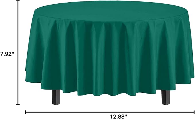 Exquisite 12-Pack Premium Plastic 84-Inch Round Tablecloth - Dark Green