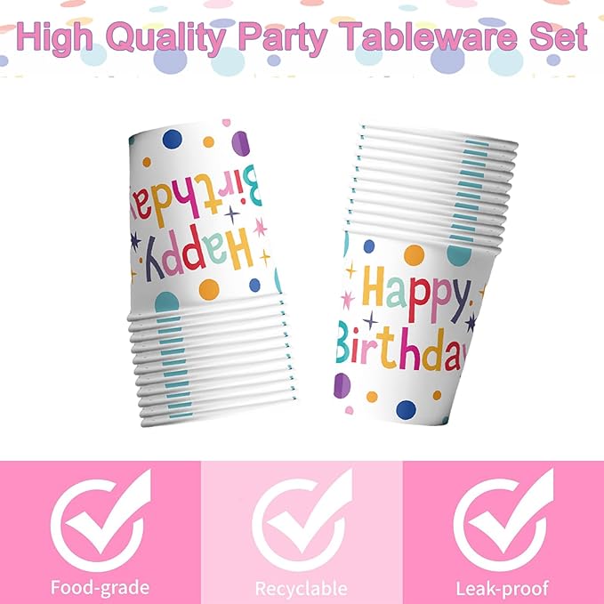 100pcs Happy Birthday Party Supplies, Colorful Happy Birthday Decorations, Includes Plates, Napkins, Cups, Forks Tableware Set for 20 Guests