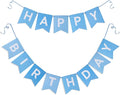 Blue Happy Birthday Banner - Mixed Blue Hanging Backdrop Sign with White Letters, Happy Birthday Sign Bunting Decorations for Women men Kids Baby Shower Party Supplies (13pcs)