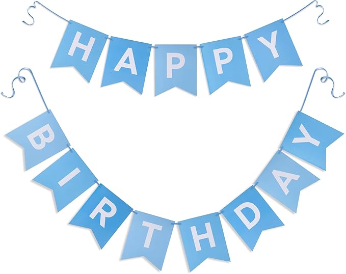 Blue Happy Birthday Banner - Mixed Blue Hanging Backdrop Sign with White Letters, Happy Birthday Sign Bunting Decorations for Women men Kids Baby Shower Party Supplies (13pcs)