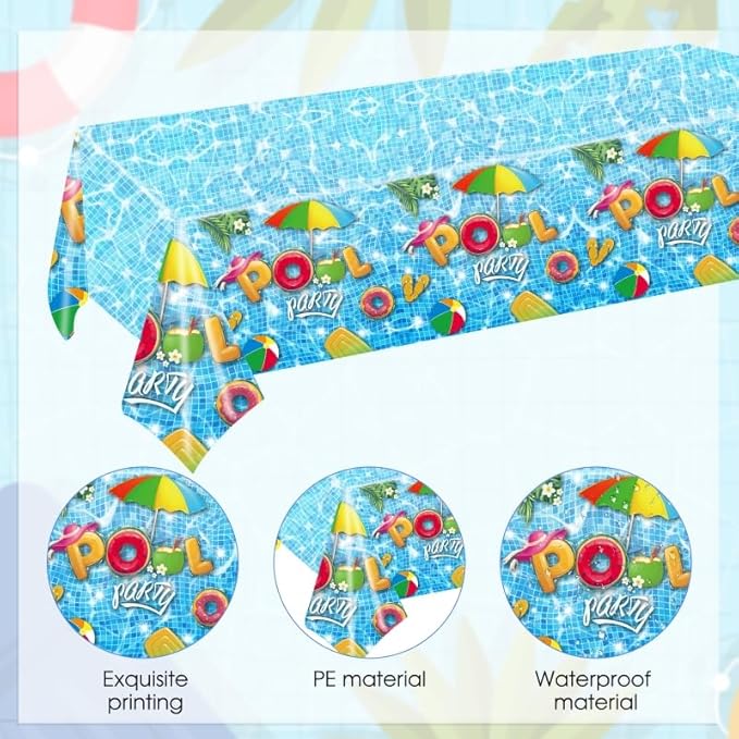3Pcs Pool Party Decorations Tablecloth, Life is Better at The Pool Tablecloth Disposable Summer Pool Party Decorations Table Cover