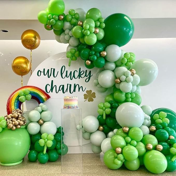 St. Patrick's Day Decorations,128pcs Green Balloon Arch Garland Kit with Lucky Shamrock Clover Rainbow Foil Balloons for Irish Festival & Spring March Party Decor Birthday Baby Shower Supplies
