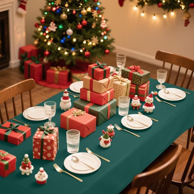 Smiry Disposable Table Cloth - 6 Pack, 54 x 108 Inch Waterproof Rectangle Tablecloths for Parties, Decorative Plastic Table Cover, Leakproof & Sturdy, Christmas Green