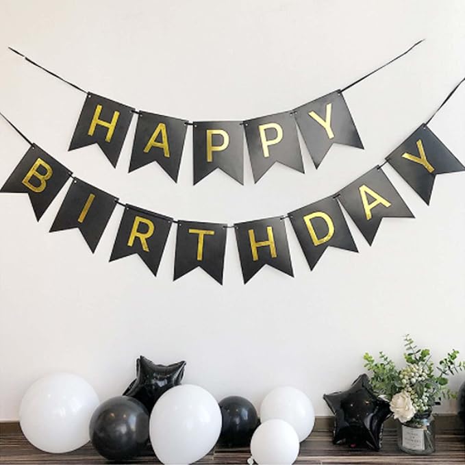 Happy Birthday Banner Sign with Shiny Letters Glitter Birthday Banner Decoration DIY Party Decoration Supplies（Black）
