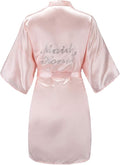 EPLAZA Women's One Size Silver Rhinestones Bride Bridesmaid Short Satin Robes for Wedding Party Getting Ready