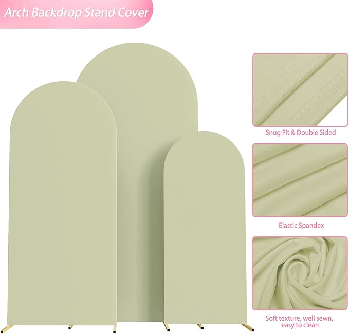 Wokceer Set of 3 Wedding Arch Cover Spandex Fitted Wedding Arch Stand Covers Round Top Chiara Arch Backdrop Stands Cover for Birthday Party Ceremony Banquet Decoration 4ft,5ft,6ft Sage Green