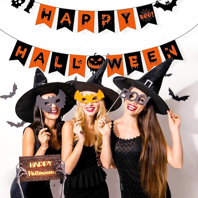 Happy Halloween Banner for Halloween outdoor Indoor Party Decorations Horror Birthday Party Decor Supplies for Home Yard Garage Front Wall Doo Decoration Banner