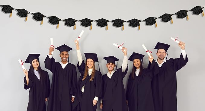 Graduation Decorations Class of 2026 Glitter Pre-Strung Congrats Grad with Tassel Party Congratulations Banner Decor College High School Graduation Party Favors Black