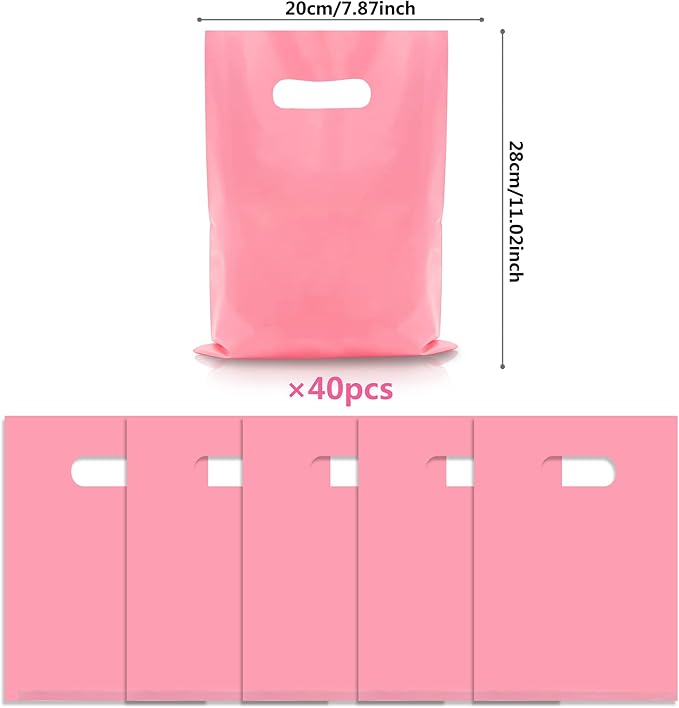 TOSPARTY 40PCS Pink Plastic Gift Bags Easter Candy Bag Die Cut Plastic Bags are Sturdy Party Assorted Easter Gift Bag