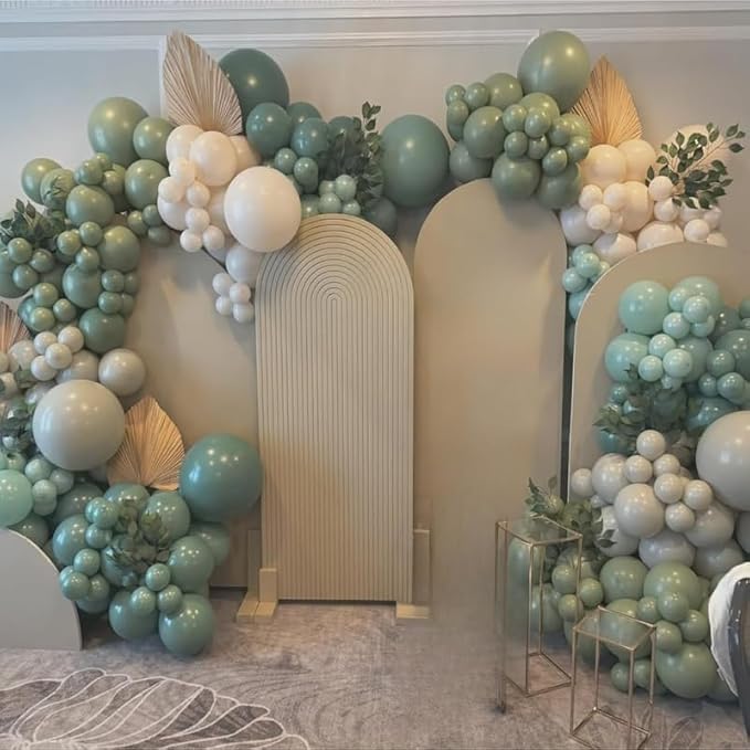 Dusty Green Blue Balloon Arch Kit, Fog Green Dusty Water Blue Beige Ivory Latex Balloons Garland Kit for Women Men Neutral Birthday Wedding Baby Bridal Shower Jungle Safari Party Decorations