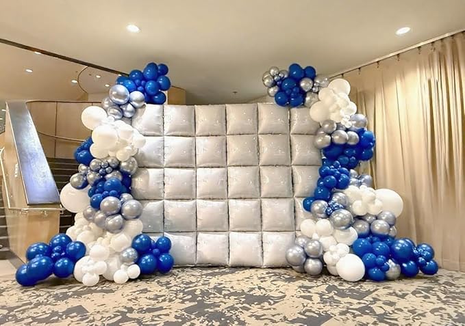 50pcs White Square Foil Balloons Wall Backdrop with 79pcs White Balloon Garland Arch Kit, Double Sided Balloon Tunnel for Birthday Anniversary Wedding Engagement Baby Shower Prom Decorations